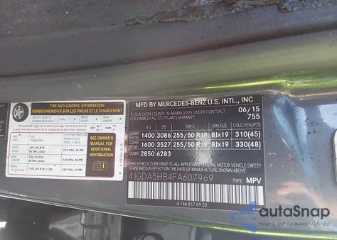 2015 Mercedes-Benz Ml 350 4Matic z USA, uszkodzony, nr VIN 4JGDA5HB4FA607969